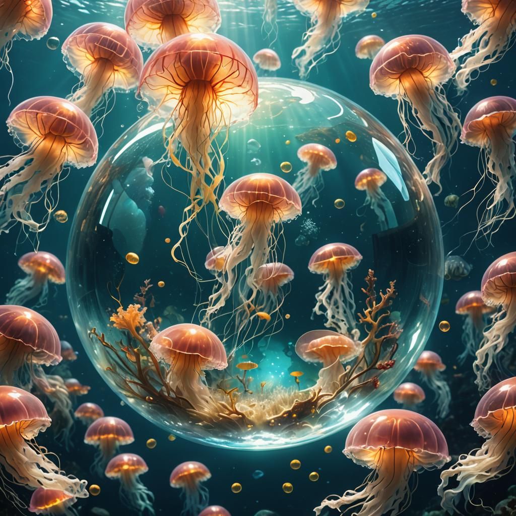 Glowing Glass Sphere in Deep Ocean