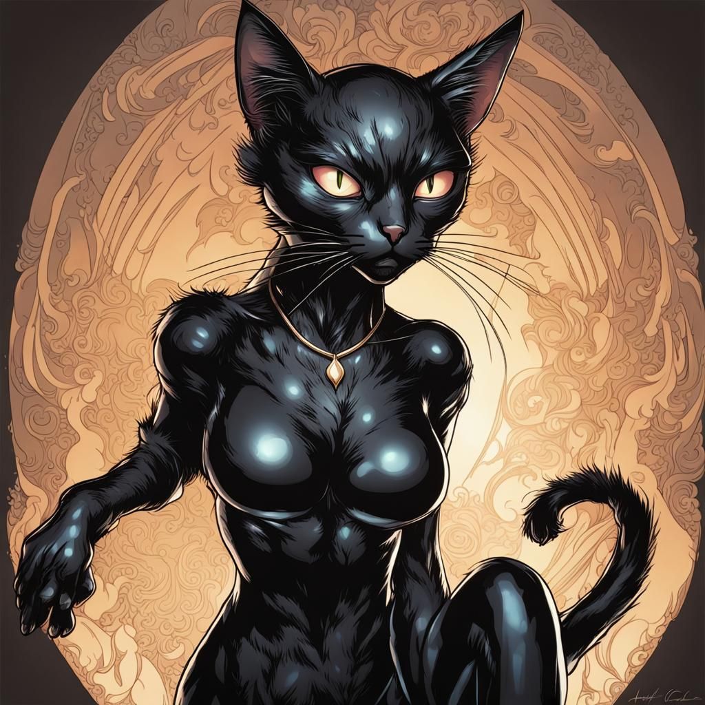 Anthropomorphic Black Cat Comic Art