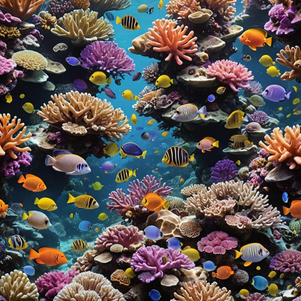 Colorful Coral Reef Ecosystem with Tropical Fish