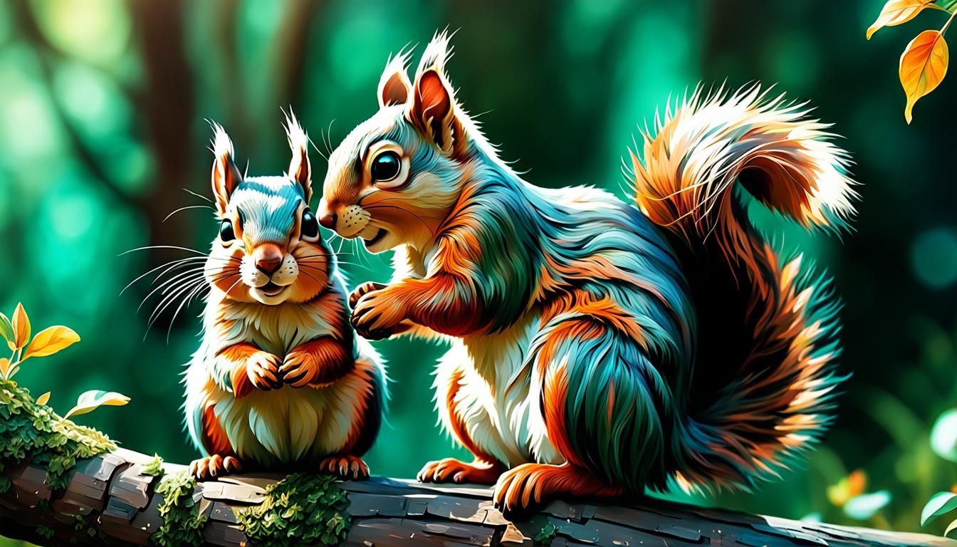 Cheerful Squirrel Couple in Contemporary Illustration