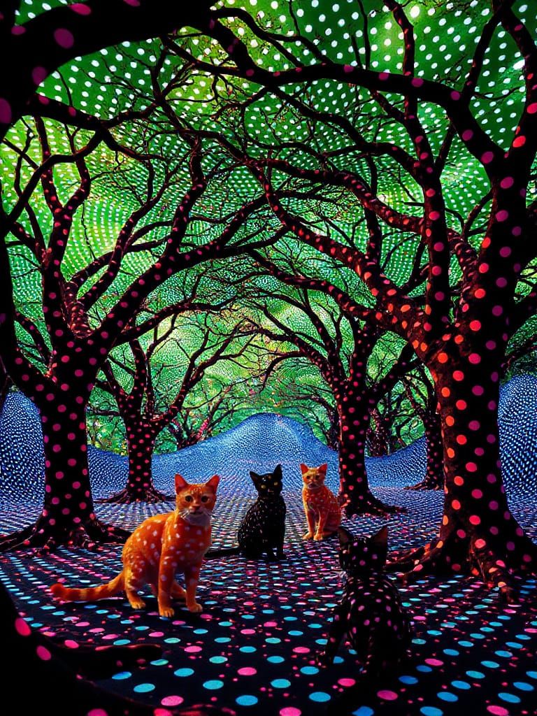 Polka Dot Cats in Polychromatic Fractal Installation