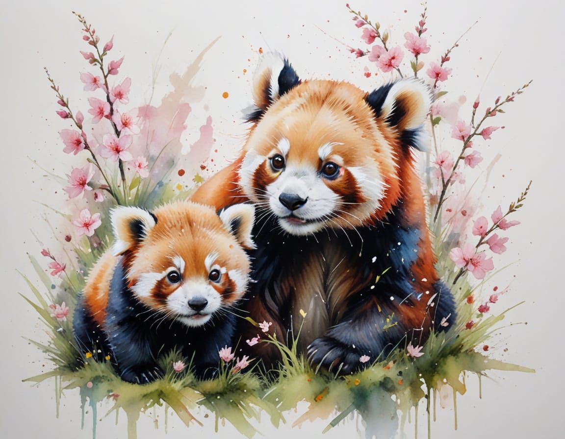 Adorable Pandas Tumble Amidst Cherry Blossoms