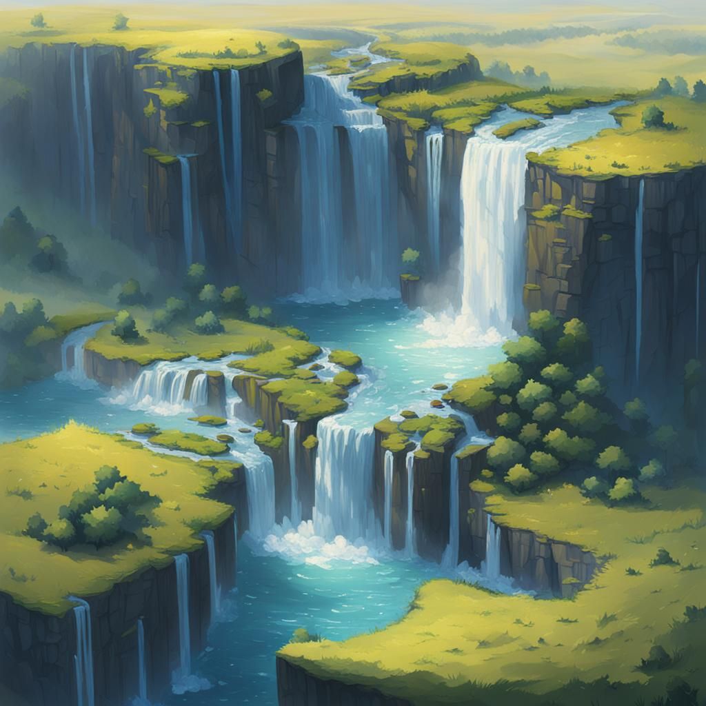 Picturesque Waterfall Flowing Through Open Plains