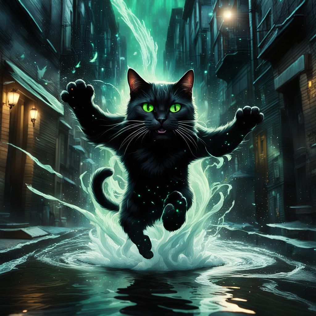 Heroic Anthropomorphic Cat in Dark City Alleyway