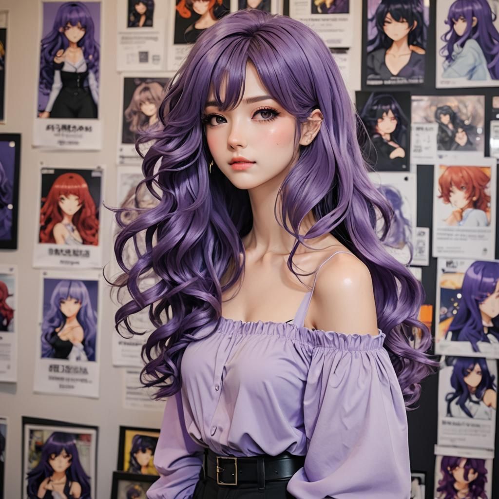 Anime Woman with Purple Hair in Detailed Digital Art