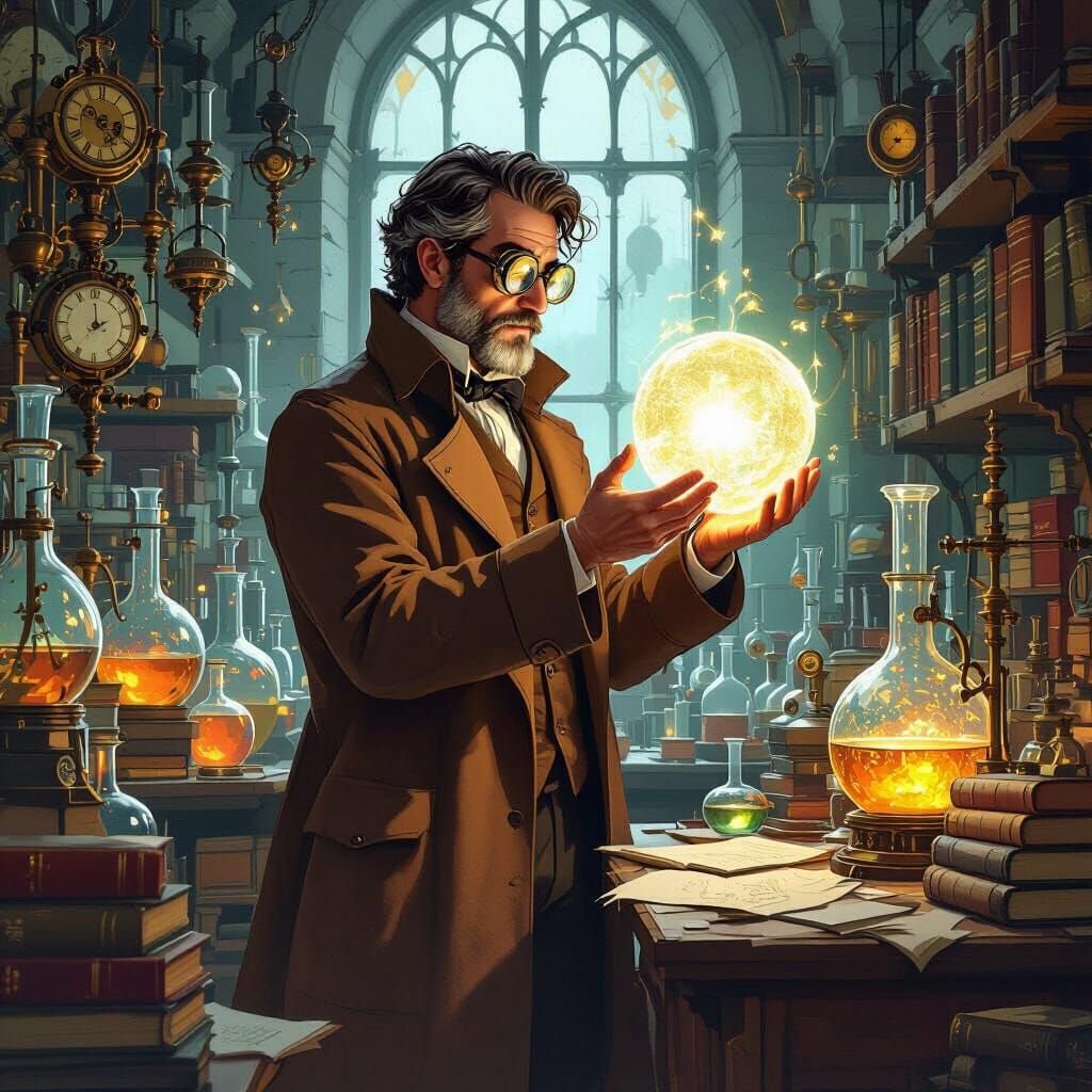 Victorian Scientist in Laboratory, Art Nouveau Style