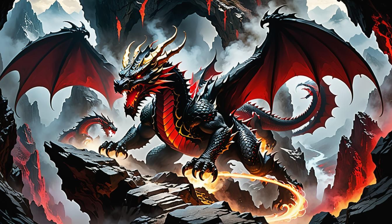 Three-Headed Dragon Emerges: Dark Fantasy Concept Art