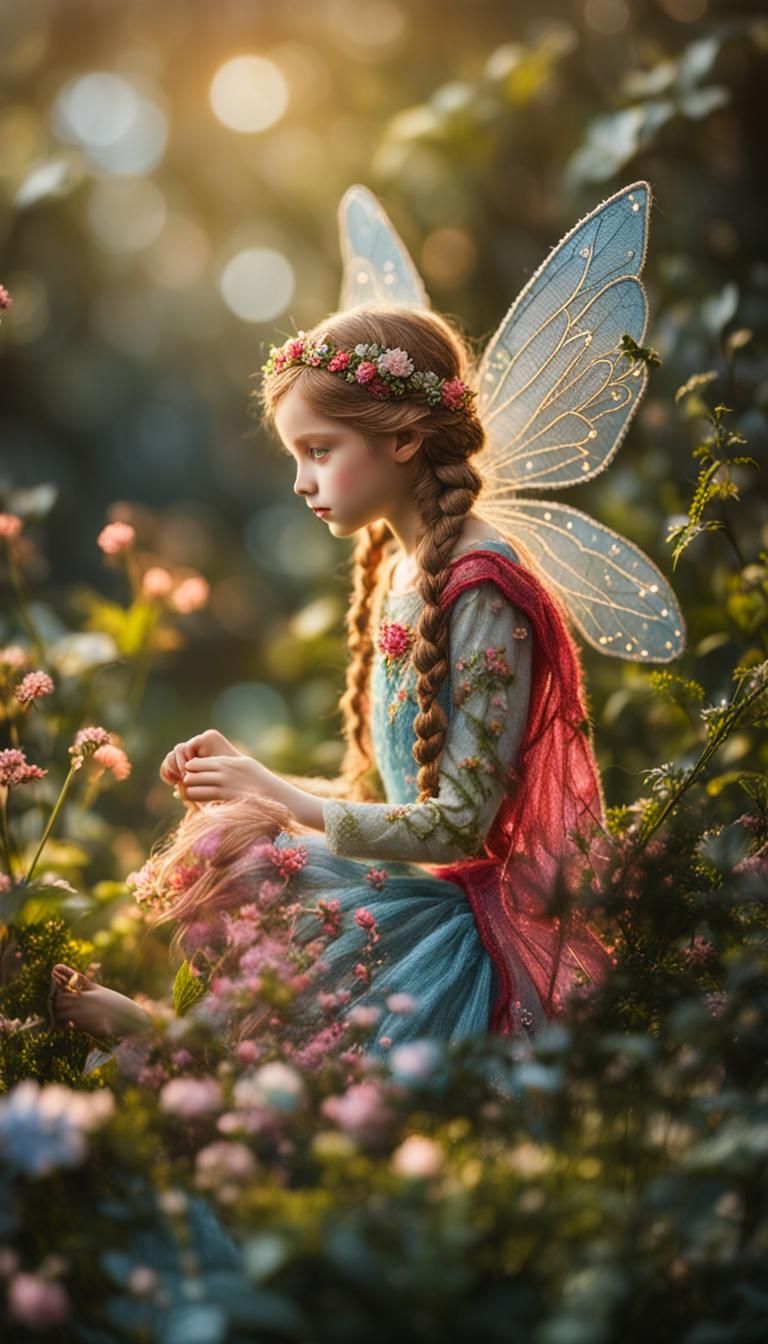 Detailed Embroidery of a Fairy in Natural Light