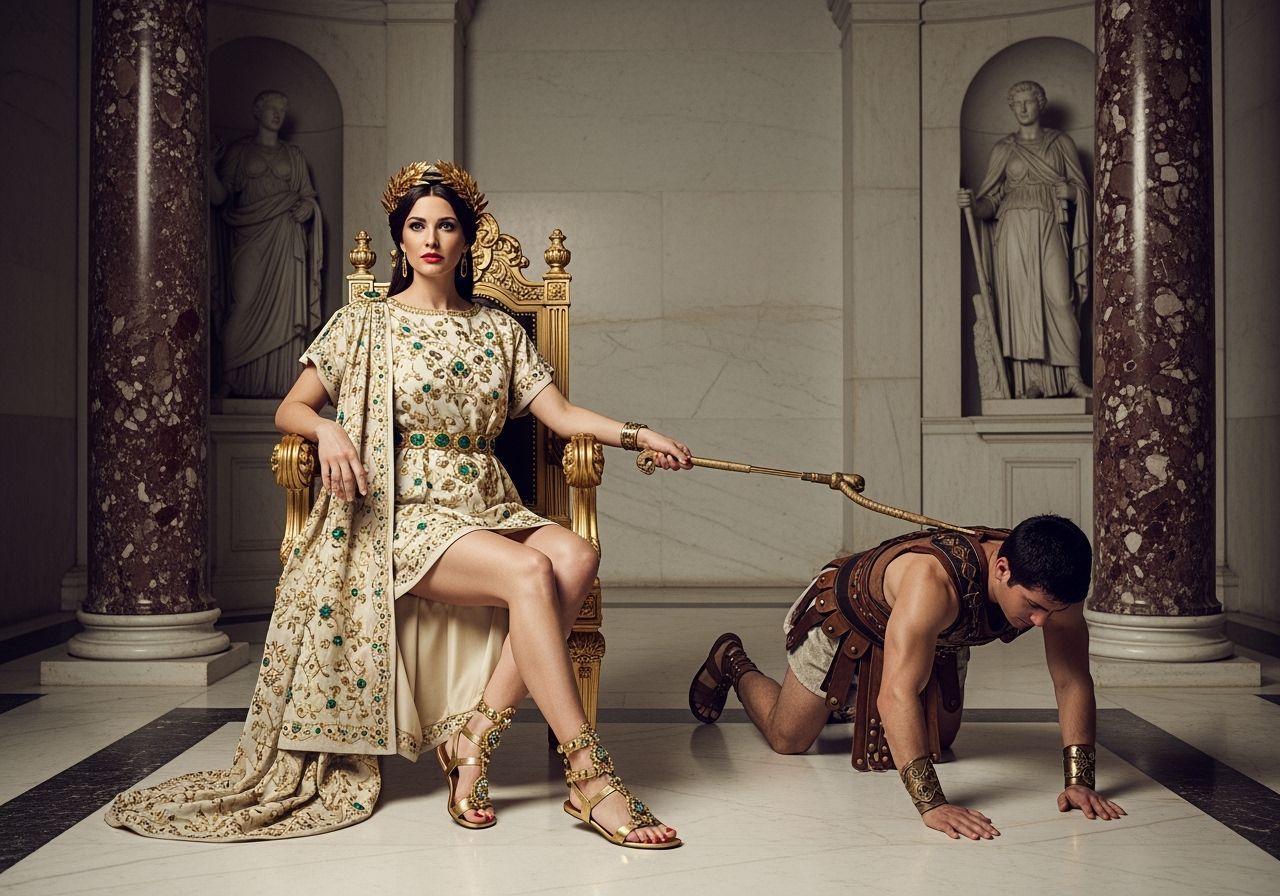 Roman Empress on Golden Throne in Opulent Palace