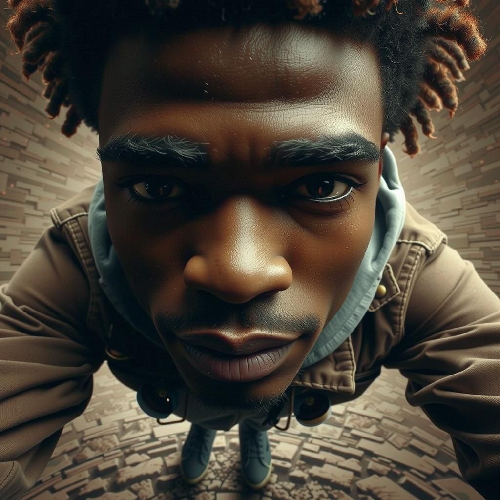 Man Looks Down in Photorealistic Surreal Scene