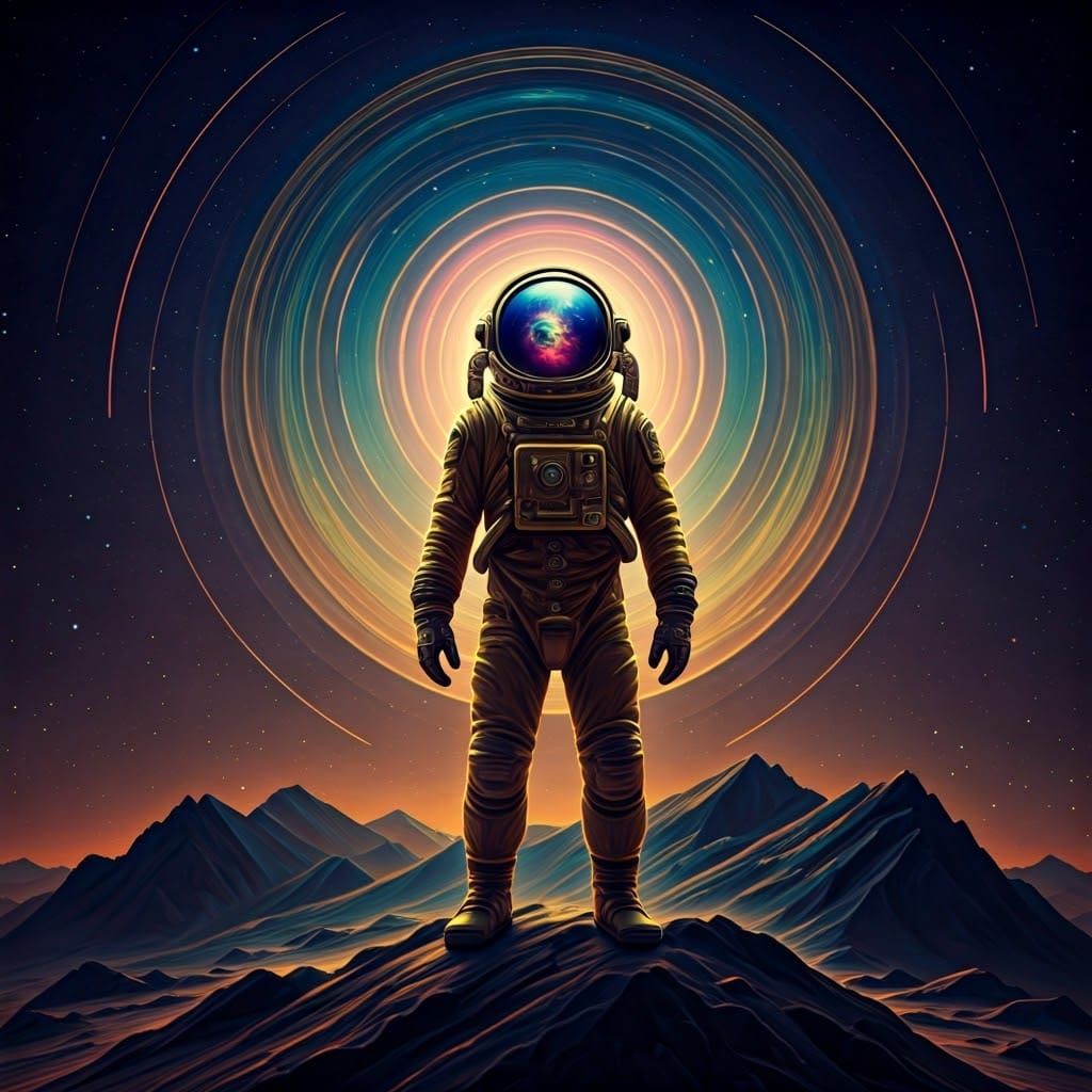 Astronaut Visor Reflecting Galaxy in Surreal Style