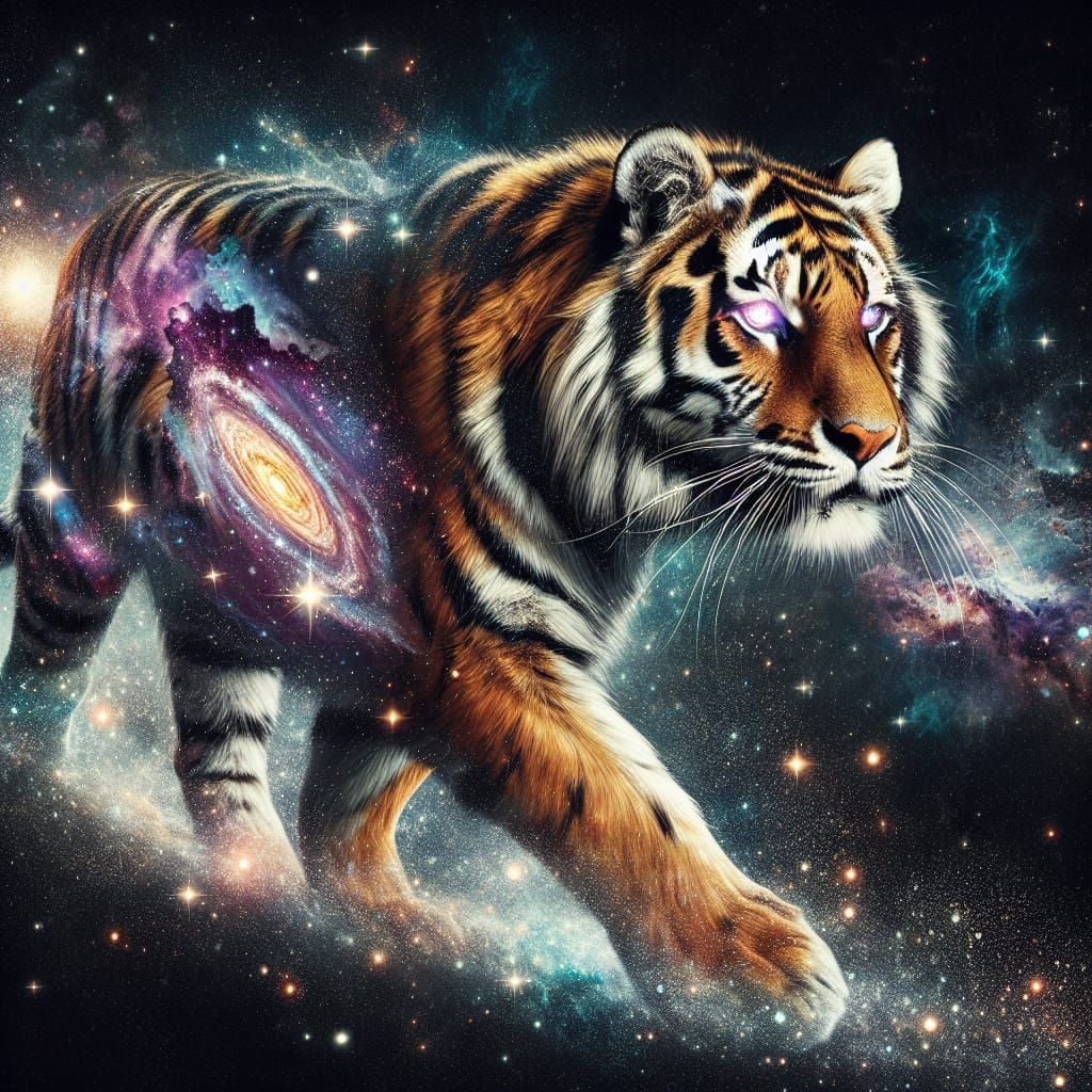 Cosmic Tiger Roaming Through Starry Galaxies