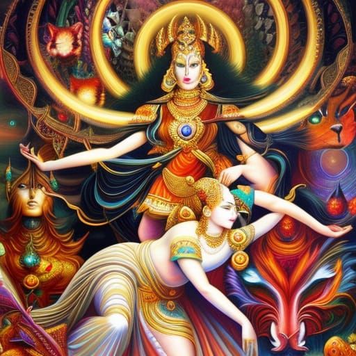 Goddess Durga Digital Painting in Surrealist Style