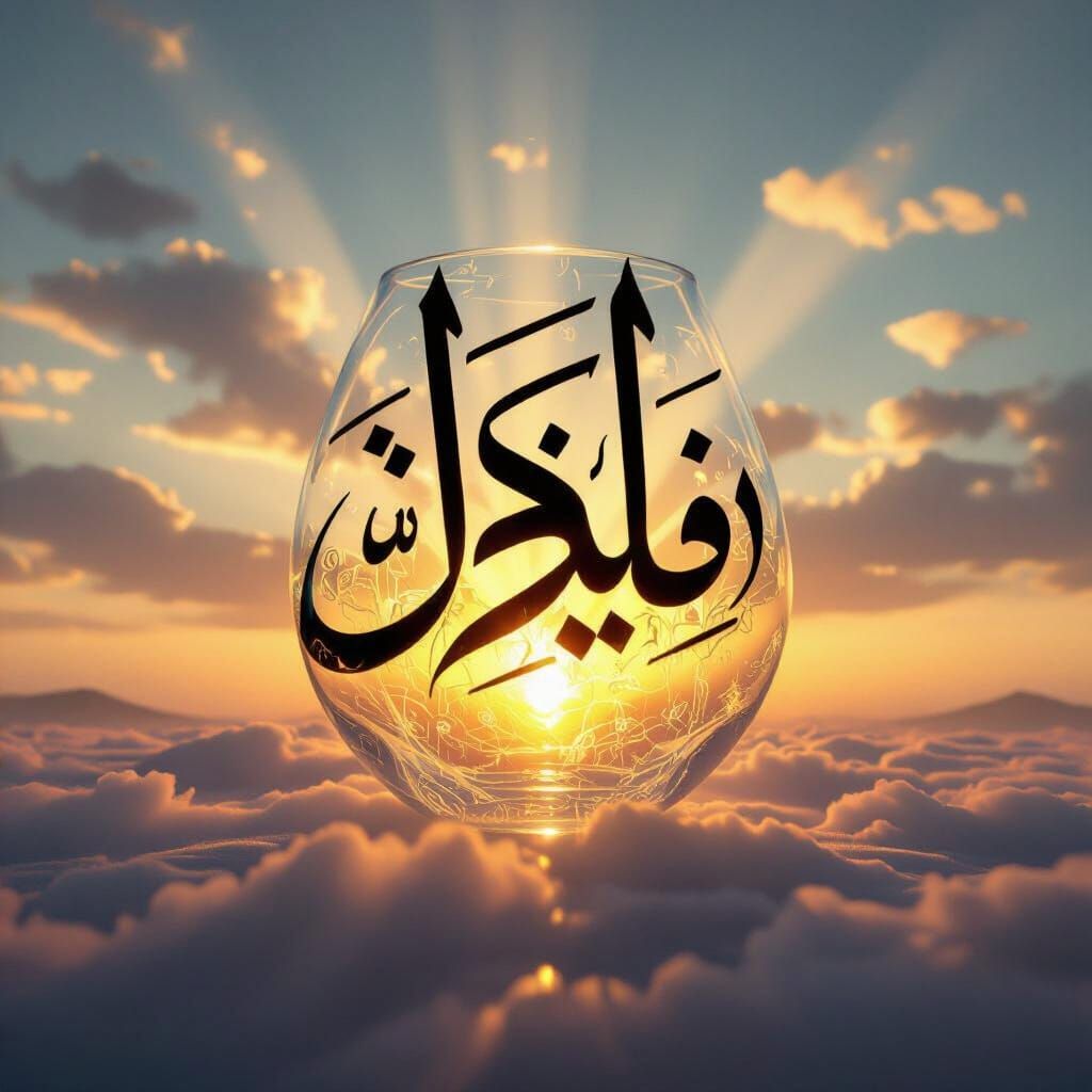 Glass Persian Calligraphy at Sunrise