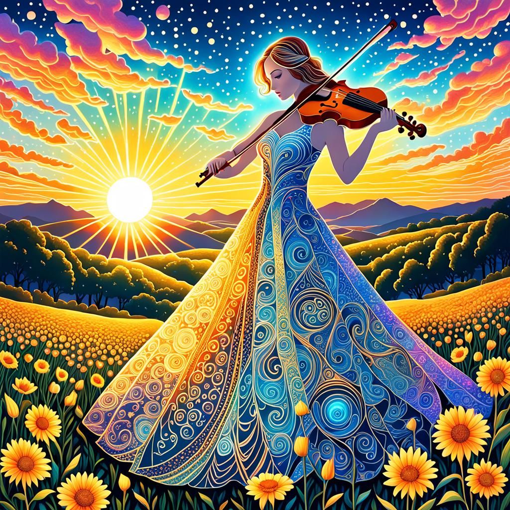 Woman with Violin in Zentangle Foam Art Style