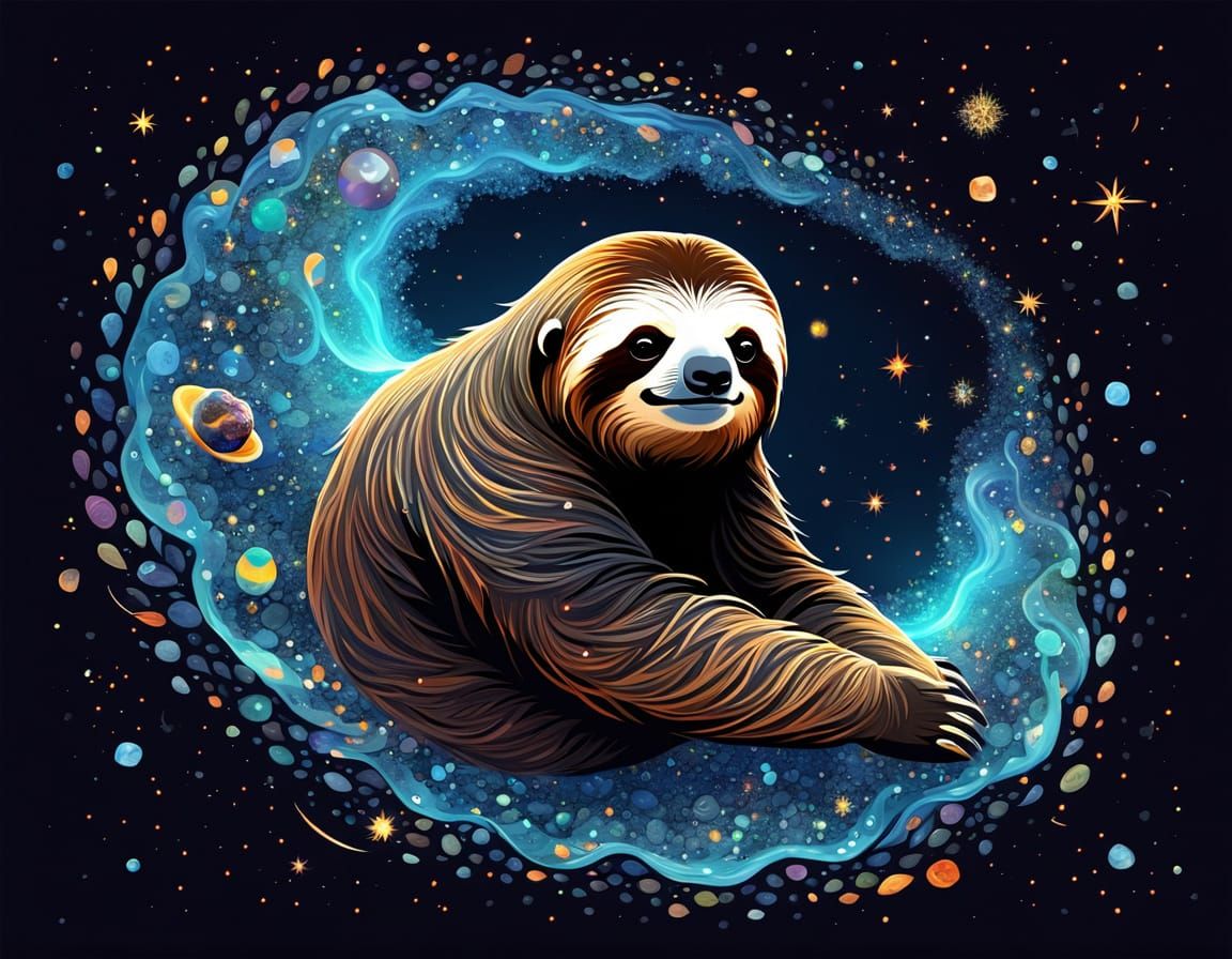 Cute Fractal Flame Sloth Floating in Space