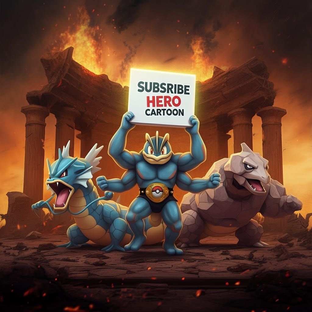 Heroic Machamp Cartoon Scene in 3D Style