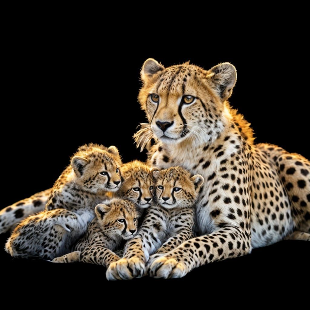 Cheetah Mother and Cubs in Natural Habitat