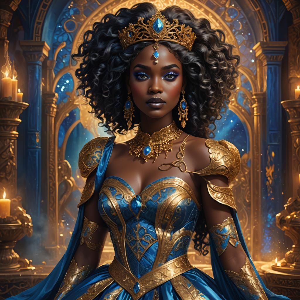 Regal Dark-Skinned Princess in Fantasy Setting