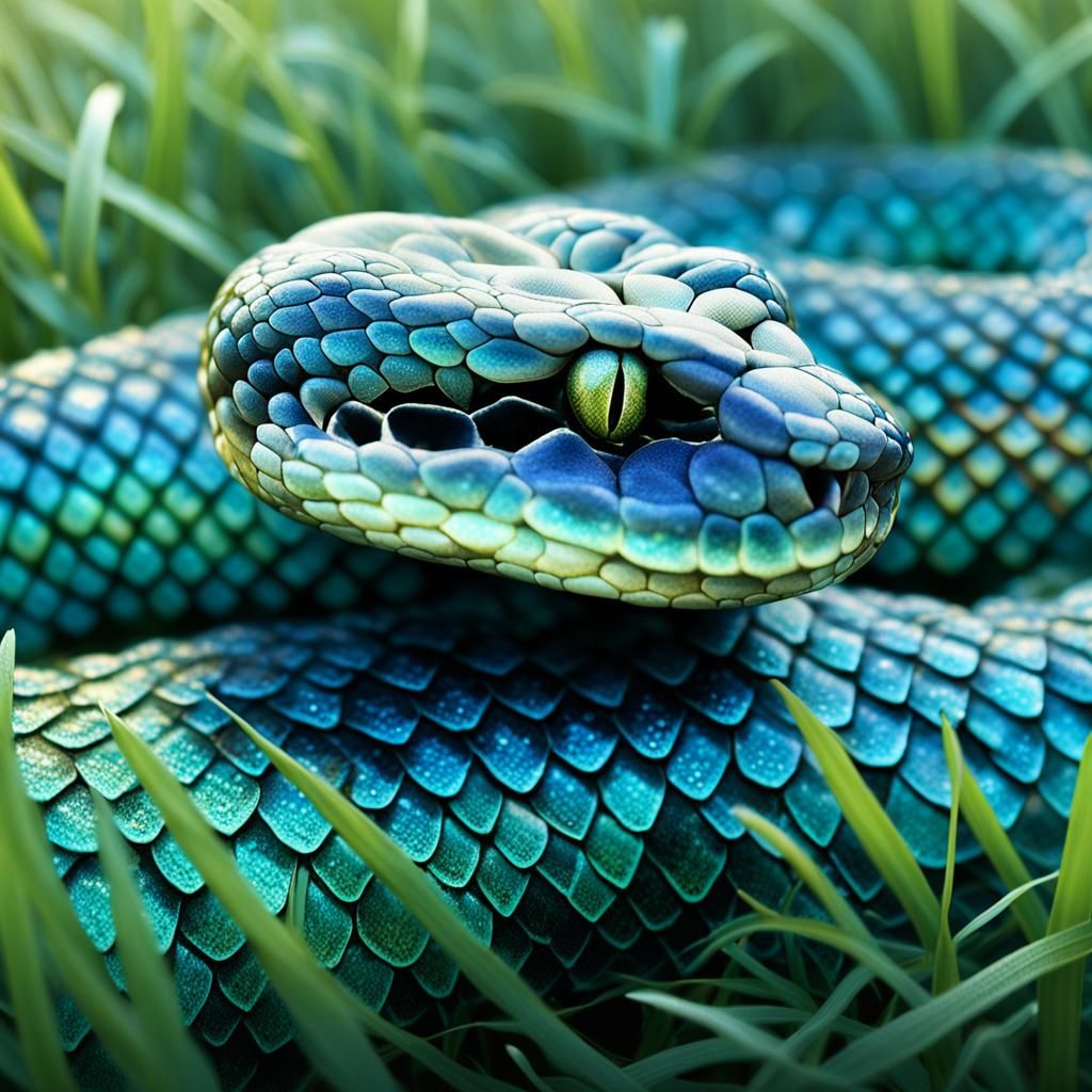 Glistening Snake Scales in Morning Dew: Digital Art
