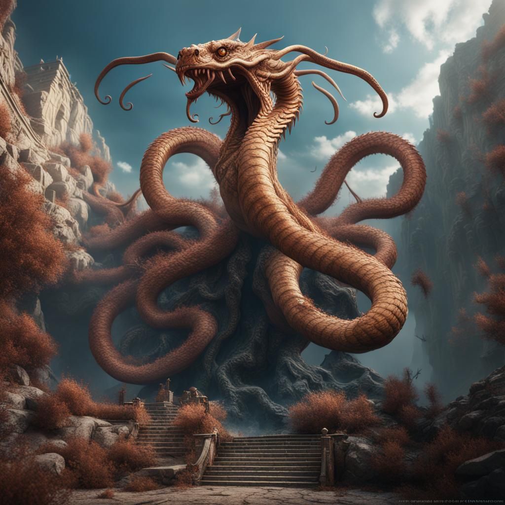Mythological Hydra in Detailed Matte Painting