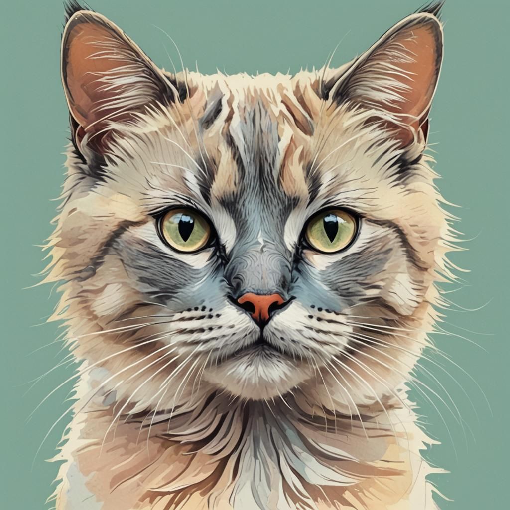 Pastel Cat Sketch Artwork Close-Up