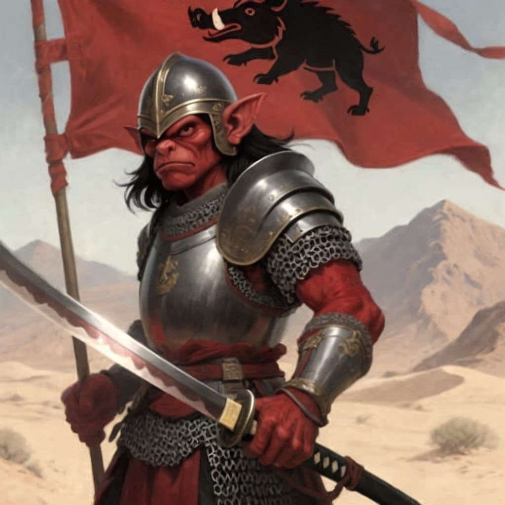 Hobgoblin Warrior with Katana, Oil Painting Style