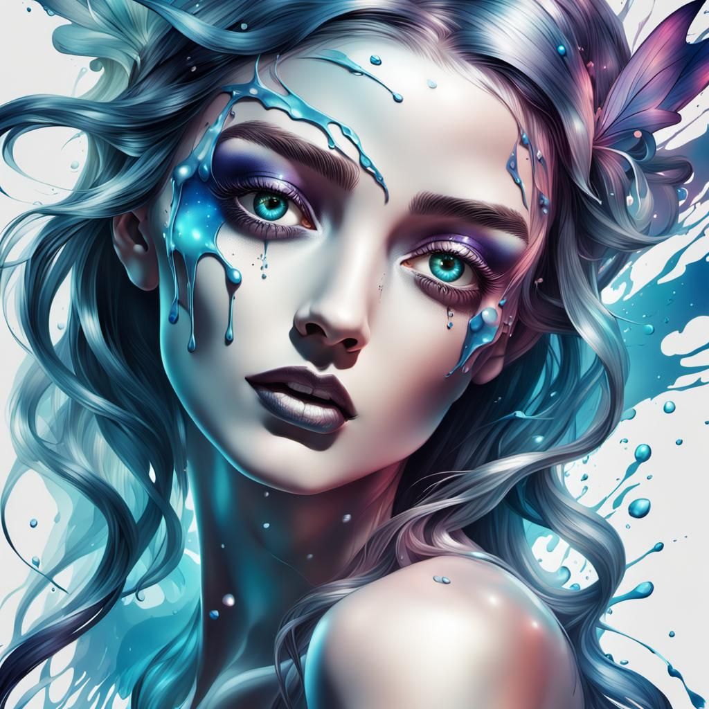 Fairy Woman with Chrome Colors and Splash Effect
