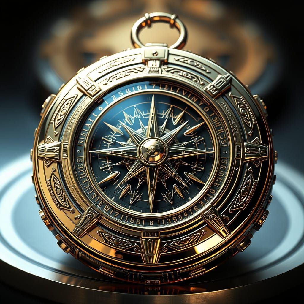 Luxurious Sci-Fi Compass with Intricate Engravings and Mirro...