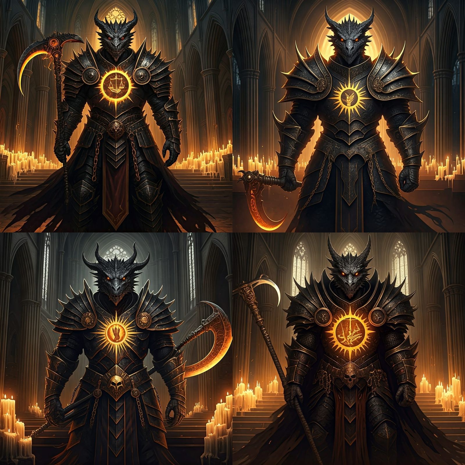 Dragonborn Death Cleric in Gothic Cathedral