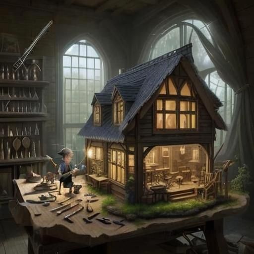 Hyper-Realistic Miniature Fantasy Village in Morning Light