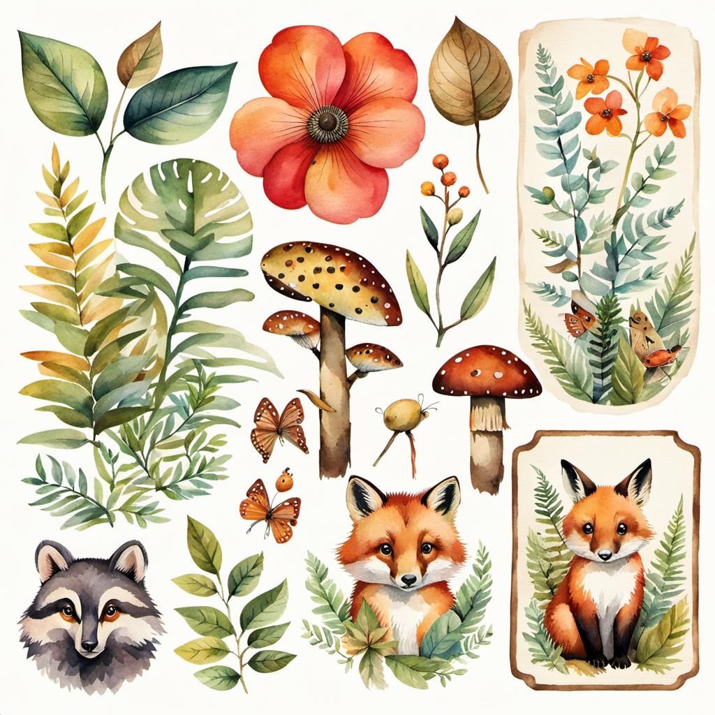 Vintage Forest Animal Watercolor Stickers
