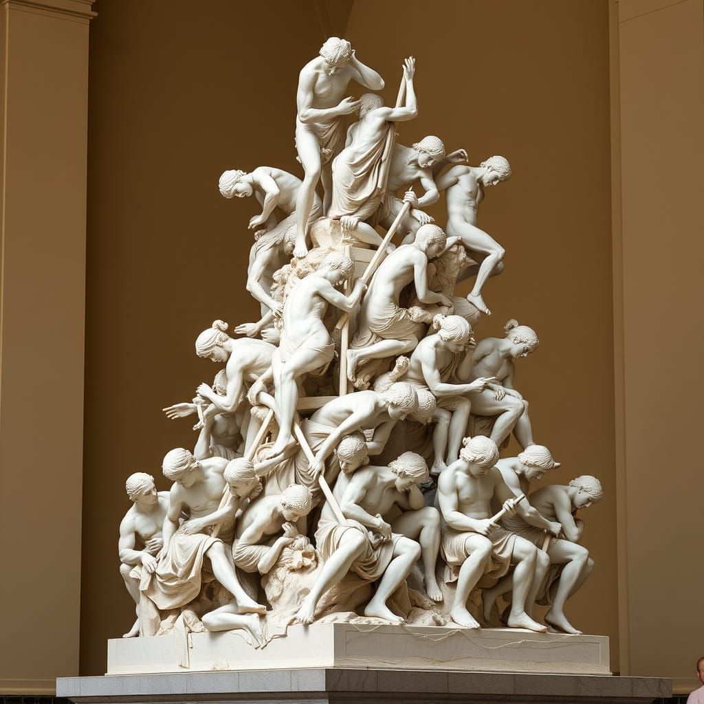 Dynamic Sculptures of People Working Together in Harmony