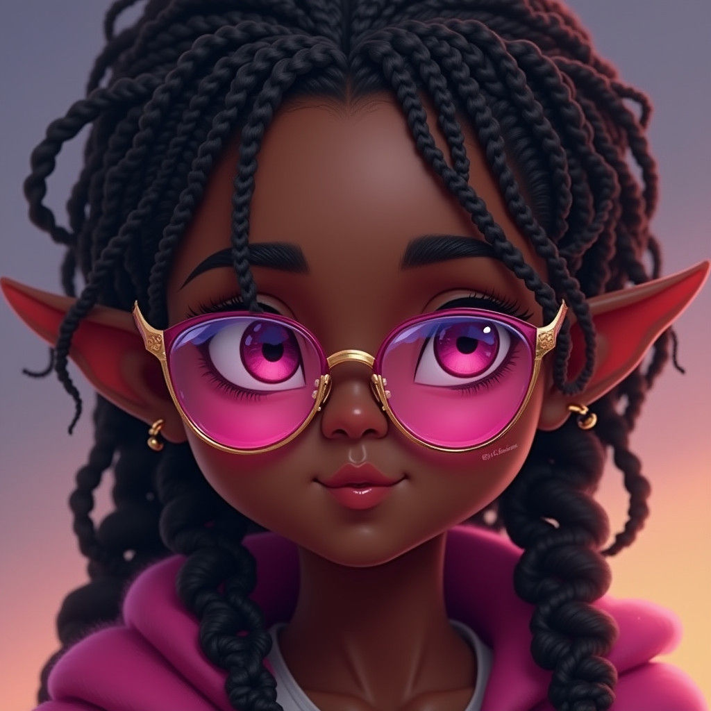 Girl with Braids and Pink Glasses as Matte Painting