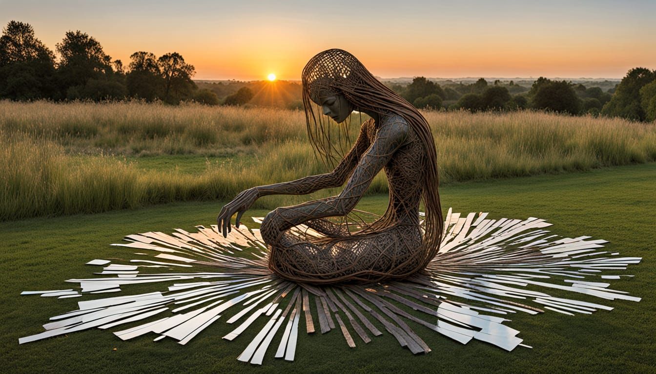 Surreal Fragmented Sculpture of Woman at Sunset