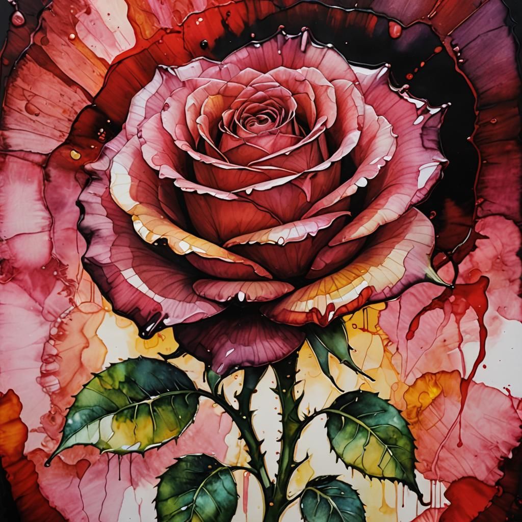 Hyperrealistic Rose Nexus in Alcohol Ink Style