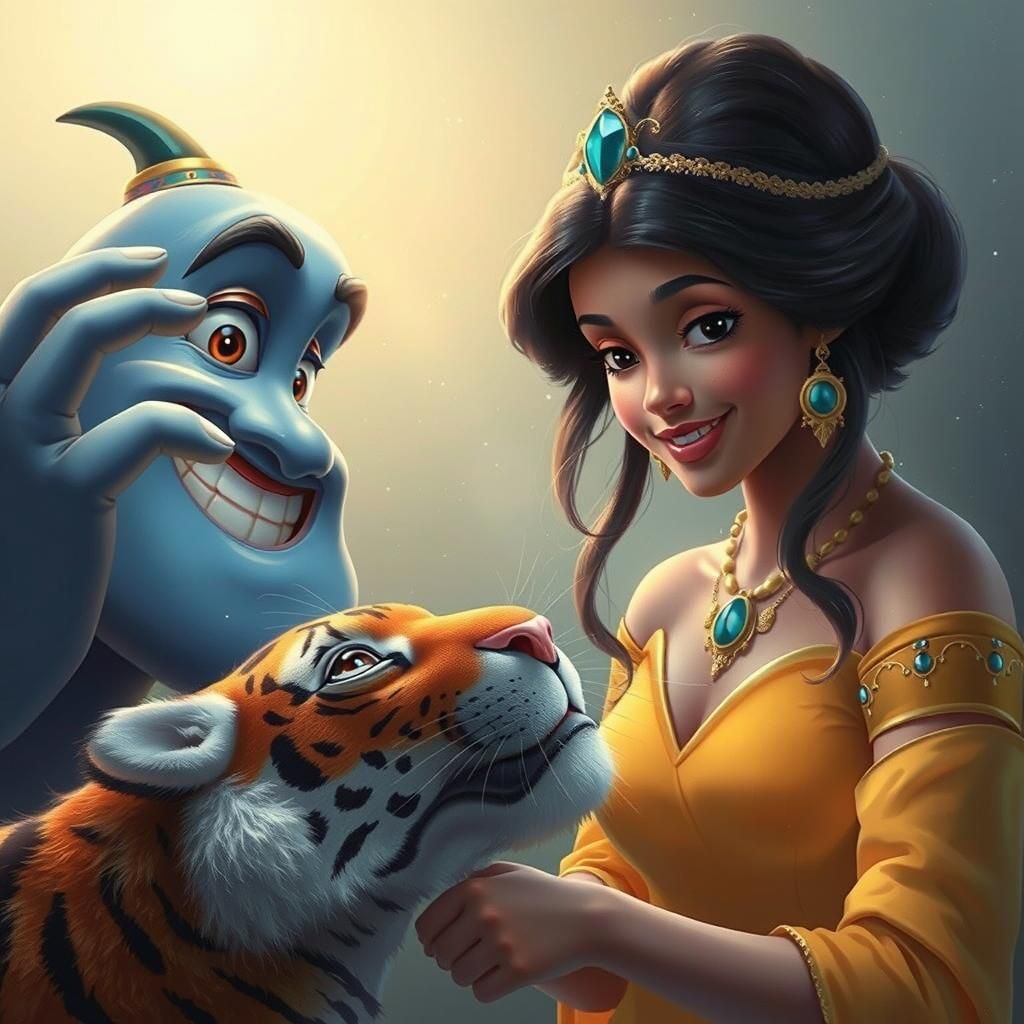 Genie Smiles at Princess Jasmine with Tiger