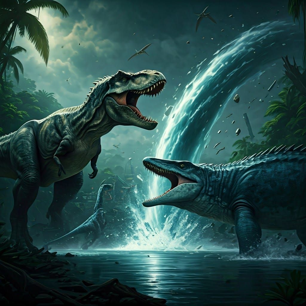 Epic Dinosaur Battle in a Prehistoric Landscape