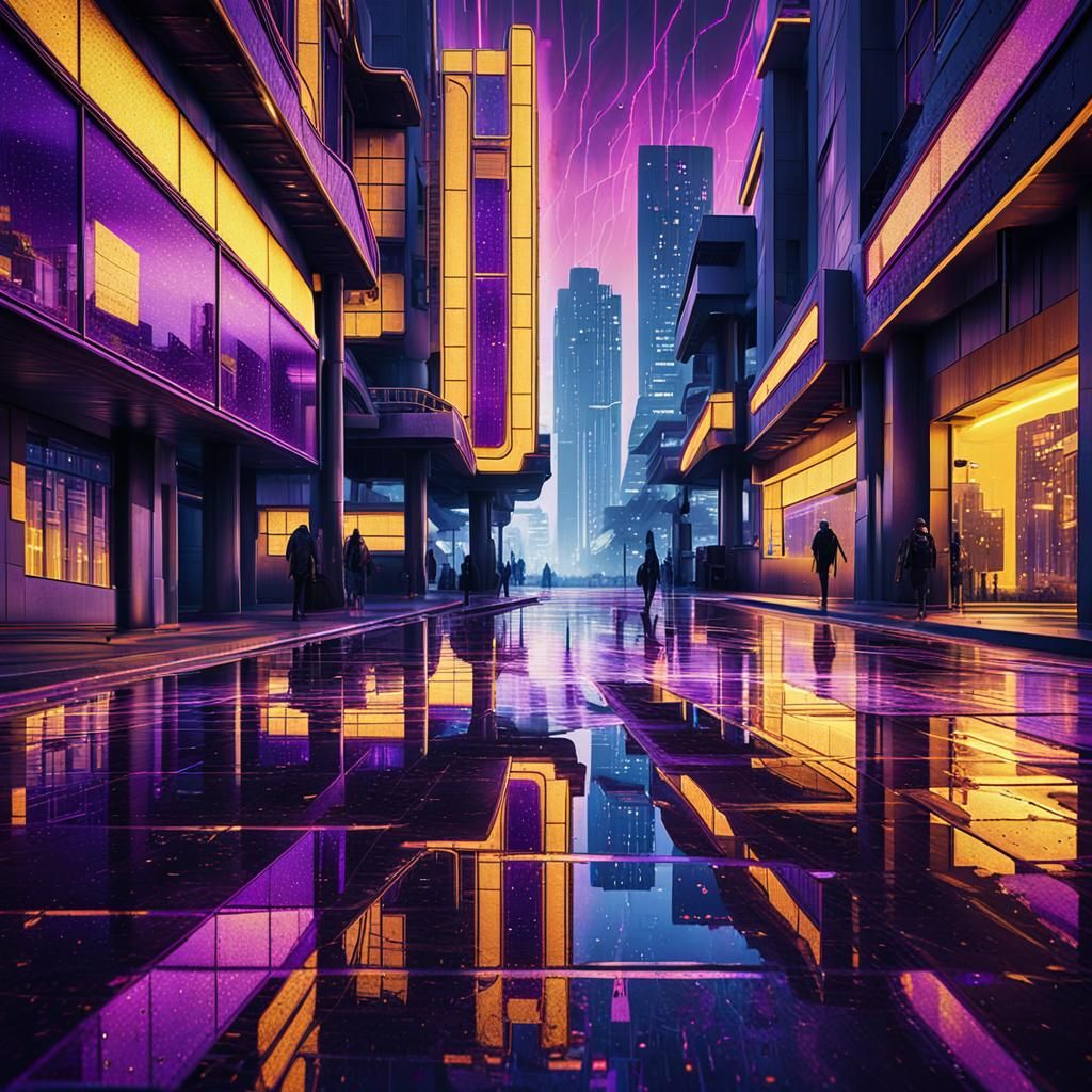 Futuristic Cityscape in Bauhaus Brutalism Style