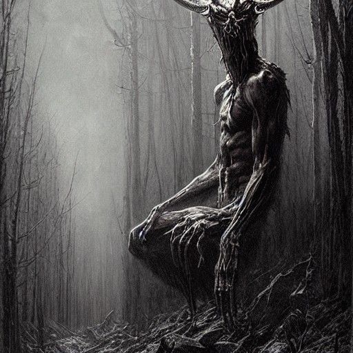 Horrifying Wendigo in Gothic Horror Style
