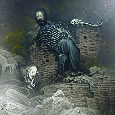 Black Skeleton God in Abandoned City