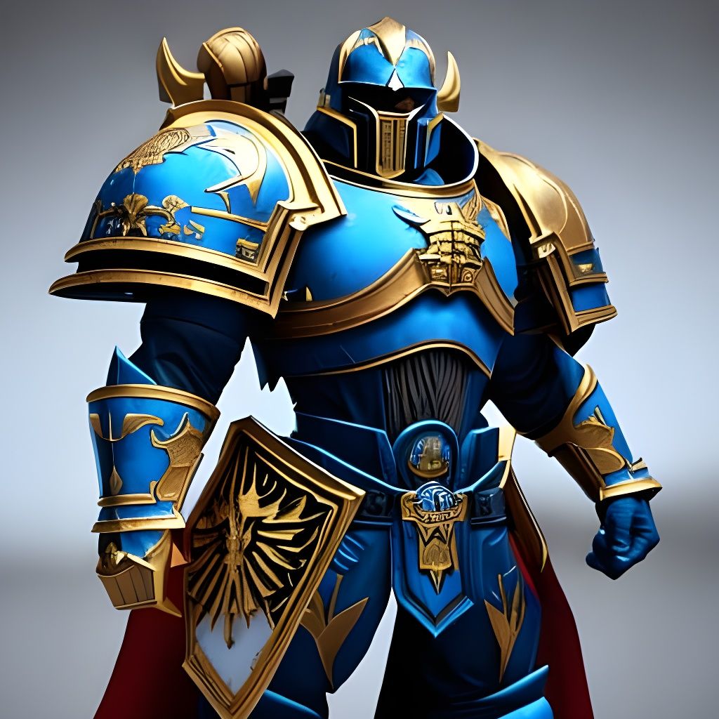 Space Marine in Detailed Blue and Gold Armour