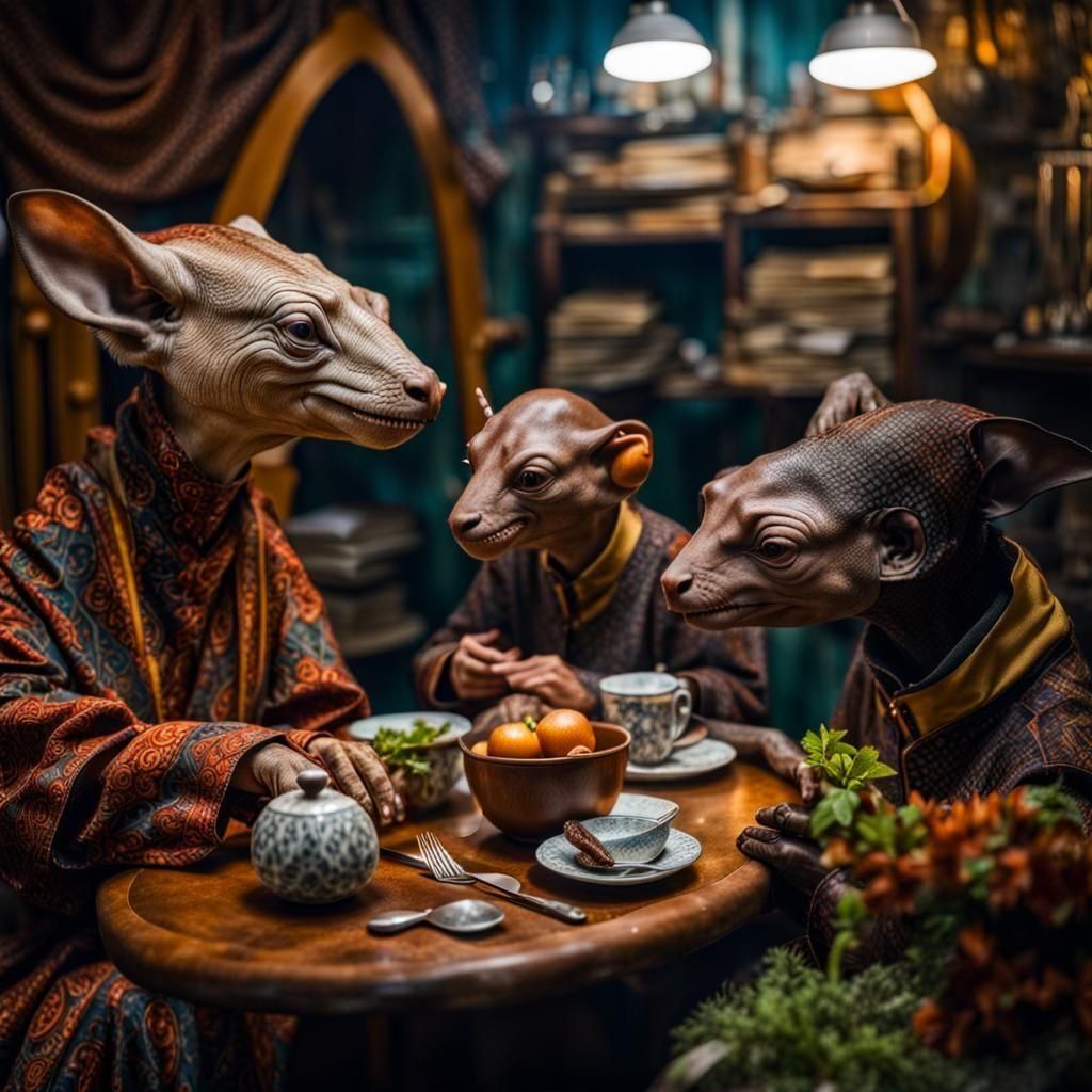 Surreal Alien Restaurant Celebration: Hyperreal 8k Painting