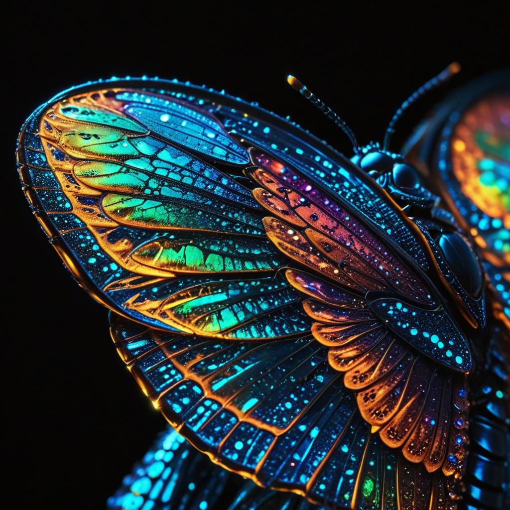 Glowing Iridescent Wings in Extreme Close-Up