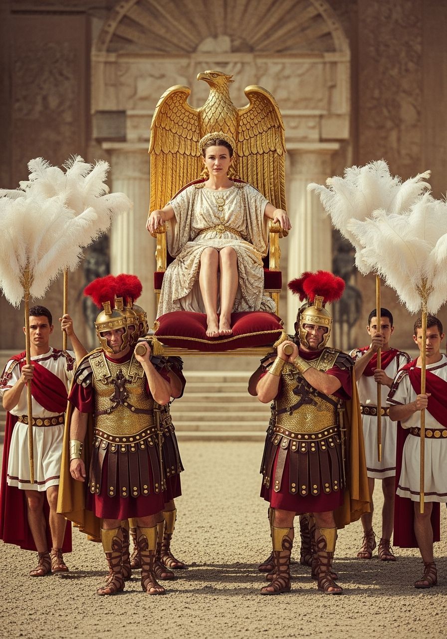 Roman Empress on Eagle Throne in Golden Light
