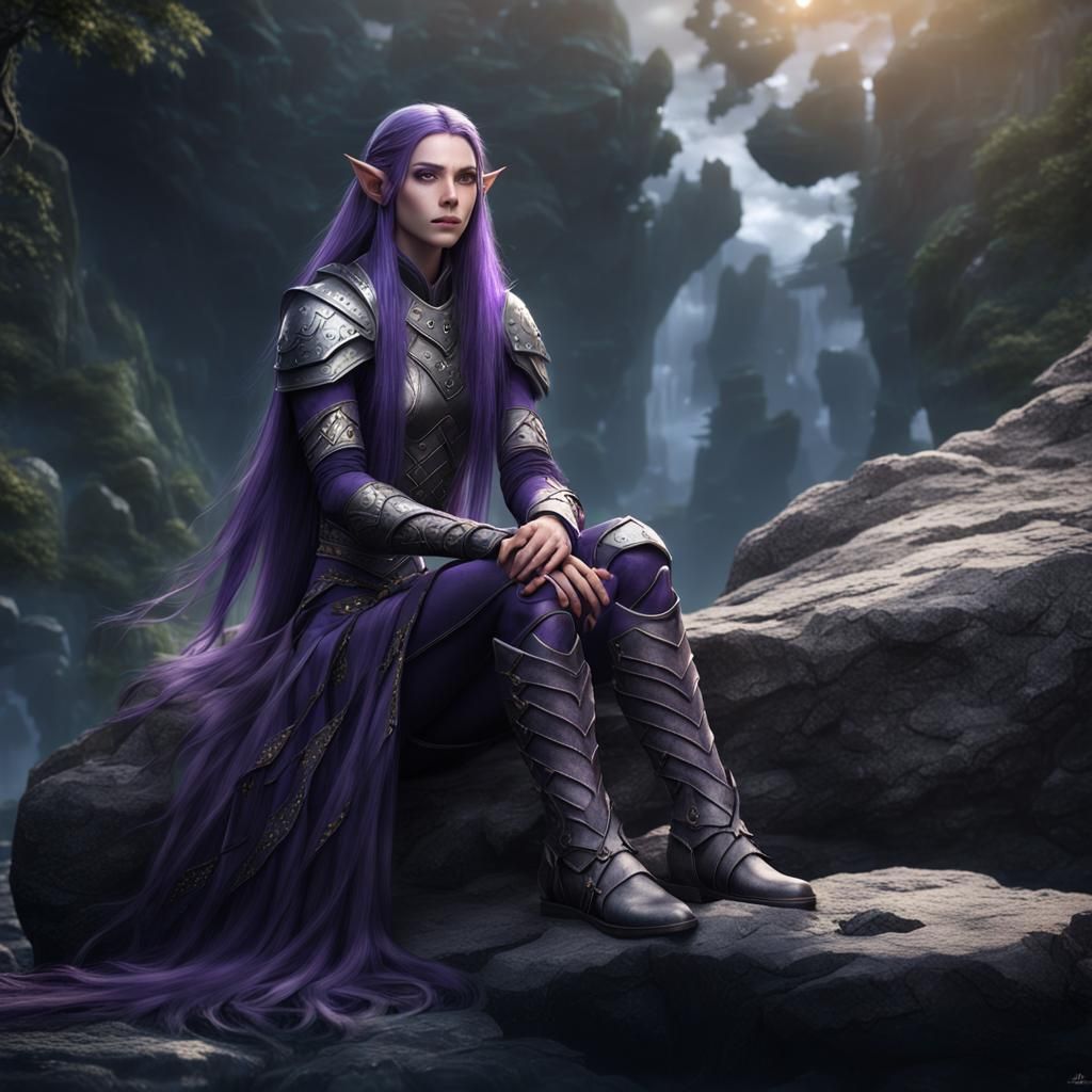 Beautiful Elf Girl with Purple Hair in Photo Style