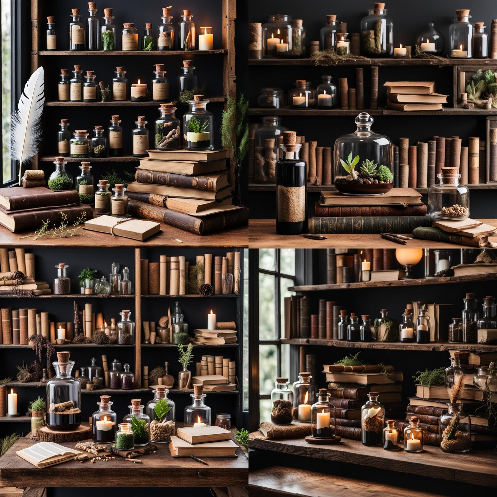 Vintage Apothecary Tabletop with Books and Candles