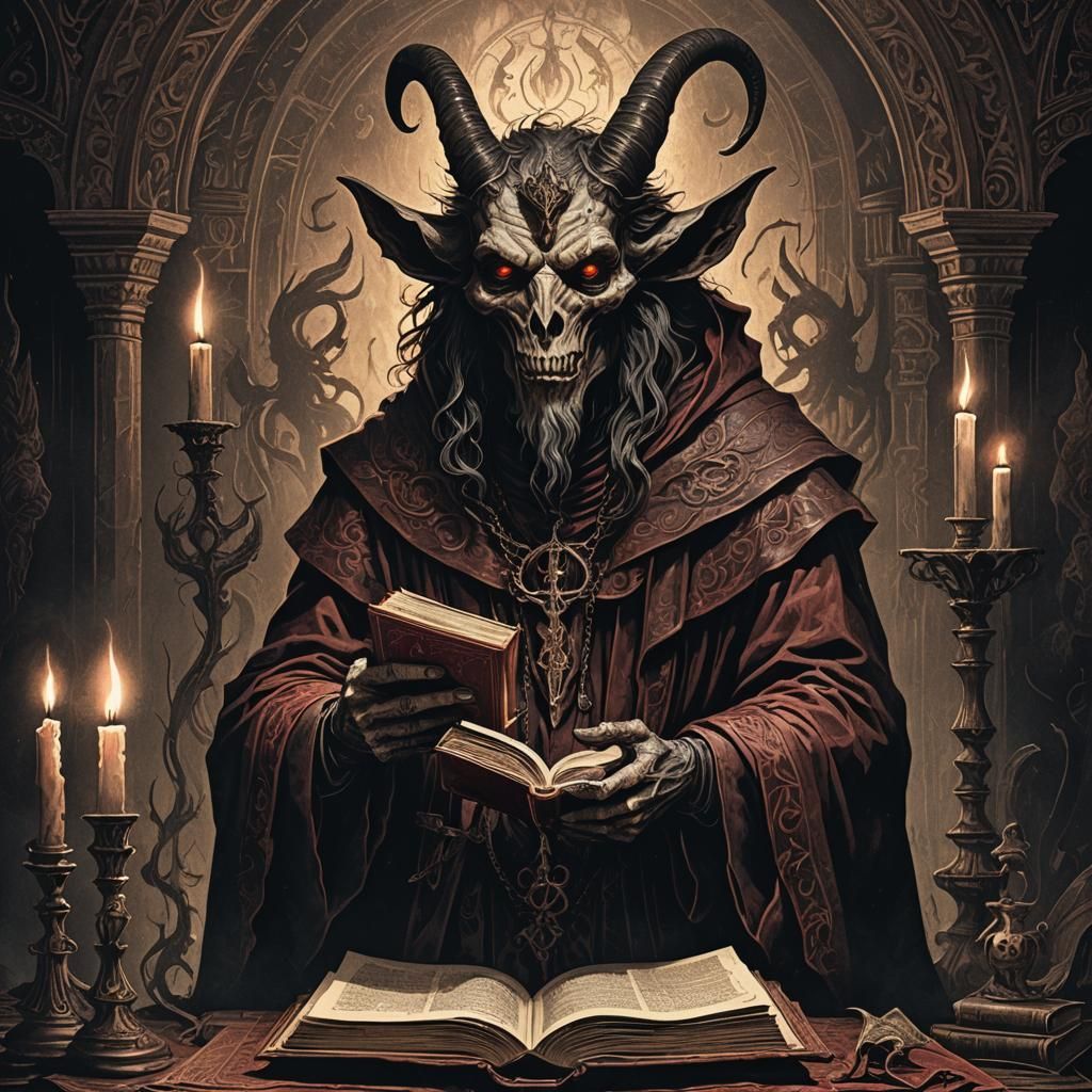 Eerie Baphomet Illustration in Gothic Horror Style