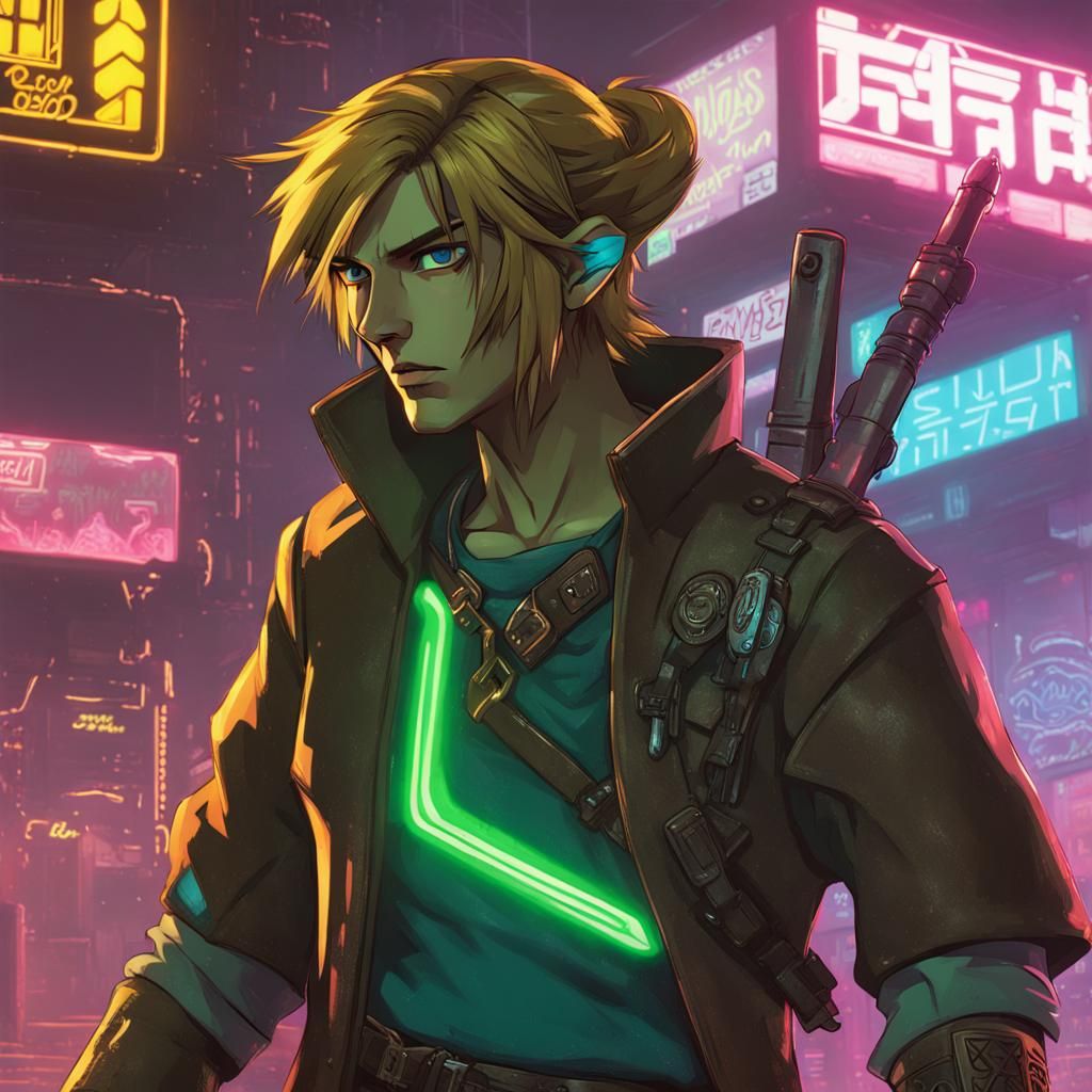 Link in Cyberpunk 2099 Neon Cityscape