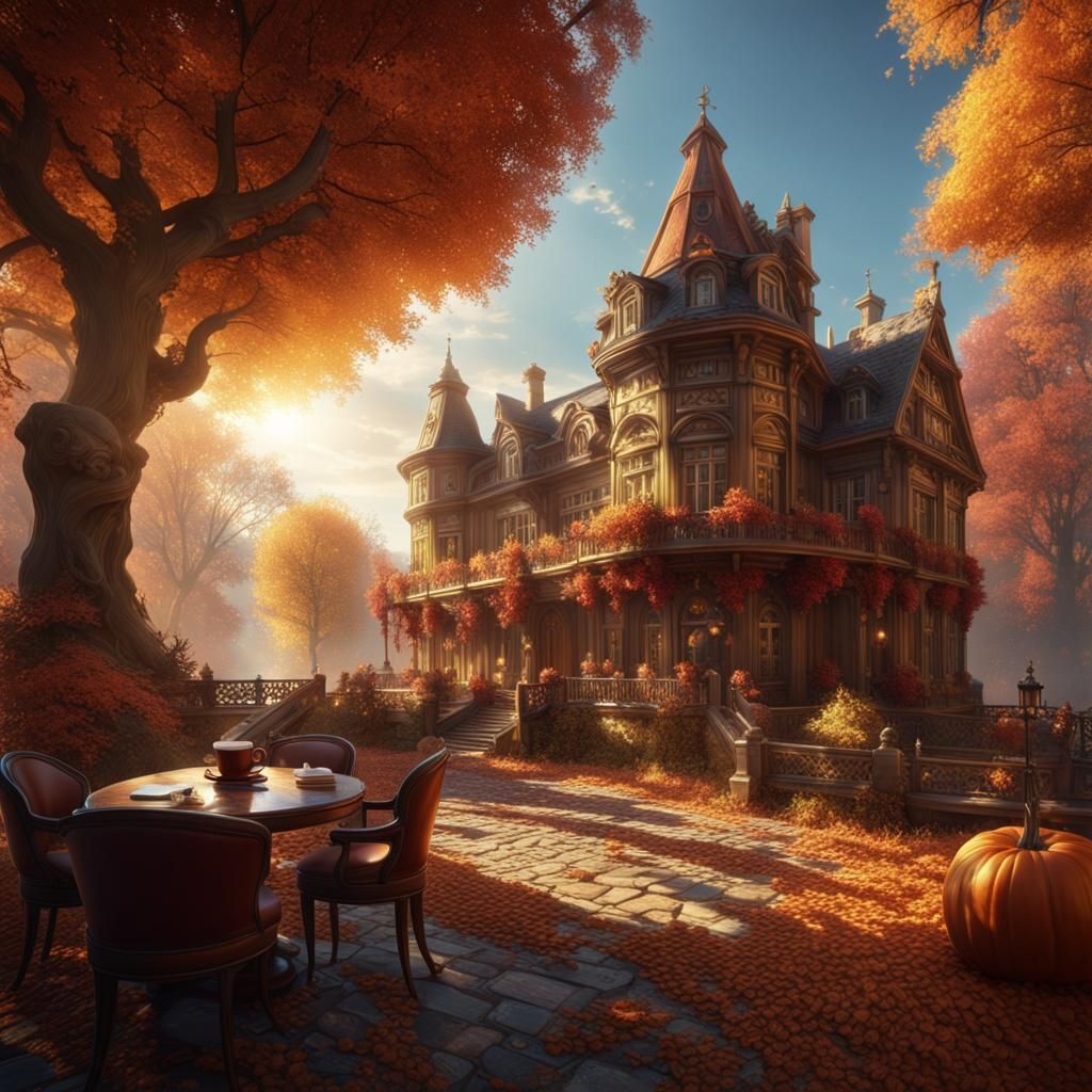 Autumn Sunlight: Old Woman Drinking Coffee